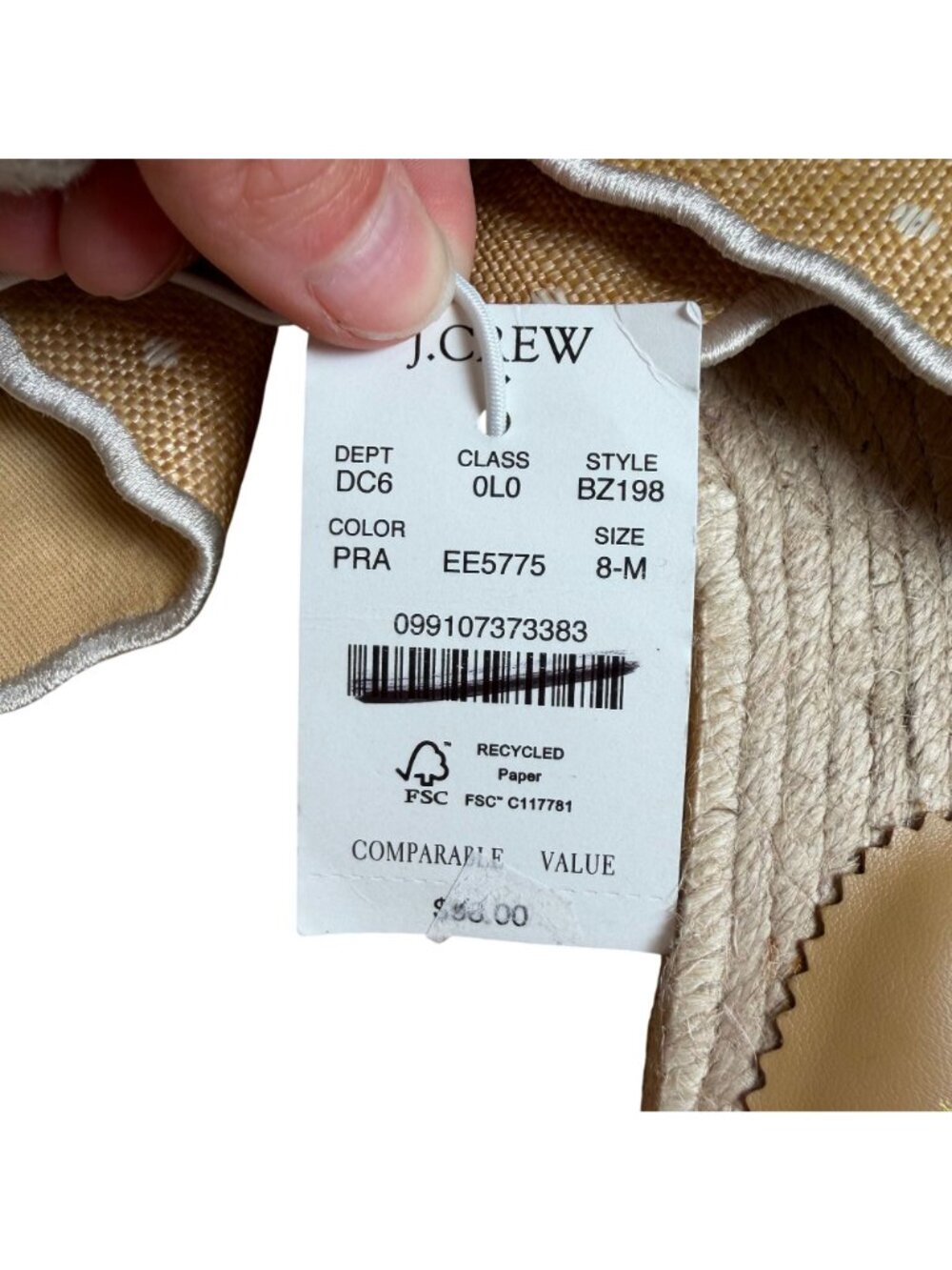 J. Crew Factory BZ198 Scalloped Polka-Dot Raffia Slide Sandals Size 8M NWT - Picture 6 of 7